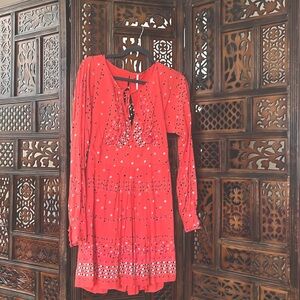 Free People Coryn Mini Dress - Red cut out long sleeve. Never worn.